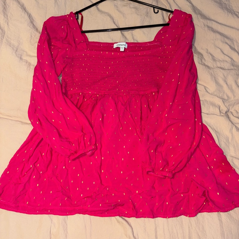 Motherhood Maternity Bright Pink Square Neck Smocked Top